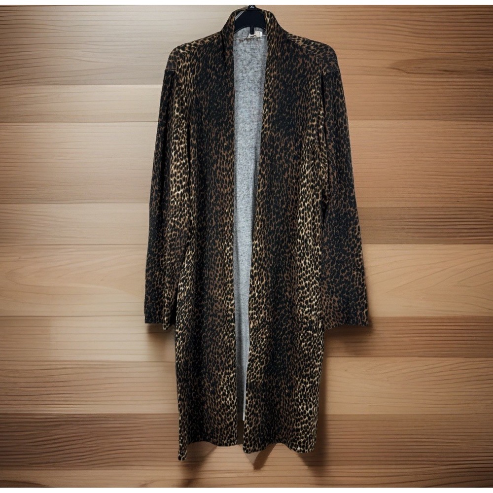 Chico's Cheetah Layla Duster Cardigan Cocoa Bean Layering Autumn